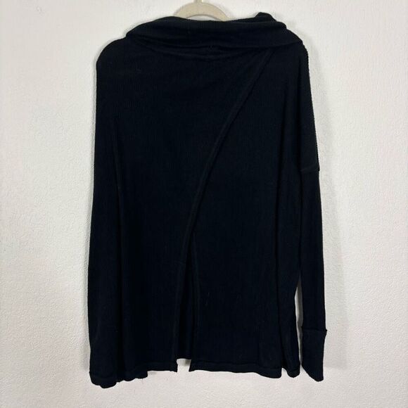 Free People We The Free Black Cowl Neck Ribbed Slit Back Long Sleeve Thermal Top - Picture 2 of 6